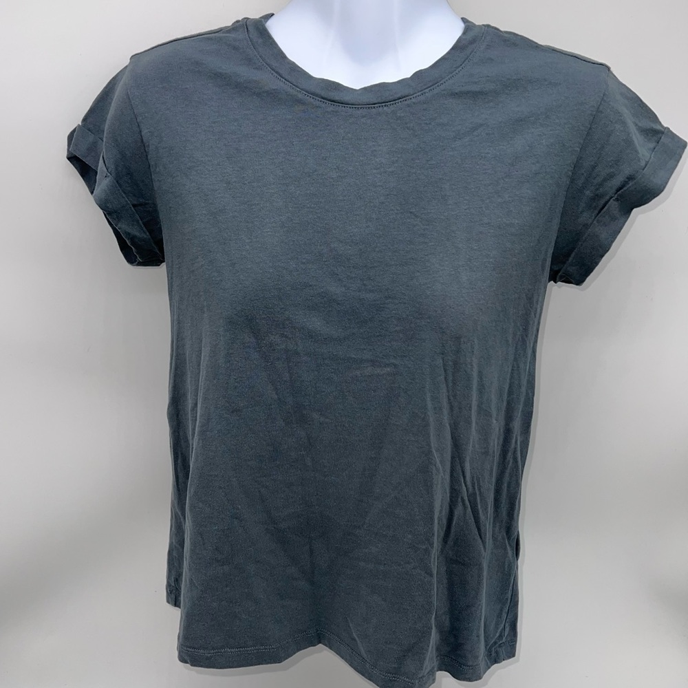 All Saints Charcoal Short Cuffed Sleeve 100% Cotton Tee Shirt-Size 2